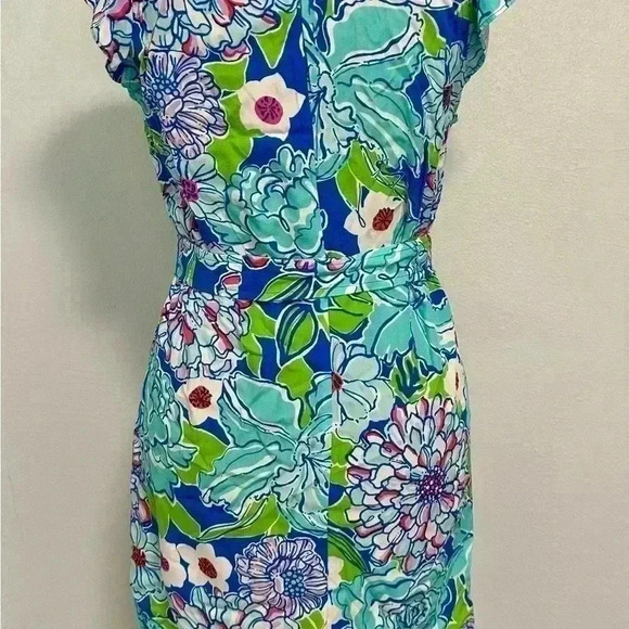 Lilly Pulitzer Maya Worth Blue May Flowers Floral Print Tie Waist Dress Size M - Picture 5 of 6